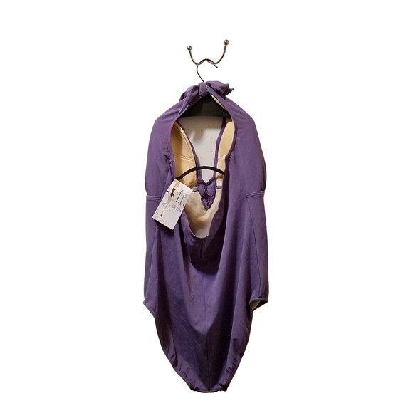 I.F. Purple Halter Top One Piece Swimsuit Bathing Suit with Broach Size 22W - Picture 2 of 4